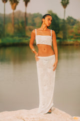 Hazel Beaded Lilac Powermesh Jellyfish Maxi Skirt White