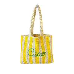 Ciao Embroidered Straw Beach Bag