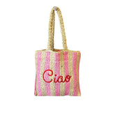 Ciao Embroidered Straw Beach Bag