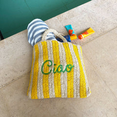 Ciao Embroidered Straw Beach Bag