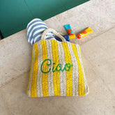 Ciao Embroidered Straw Beach Bag