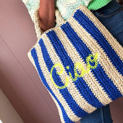 Ciao Neon Embroidered Straw Beach Bag