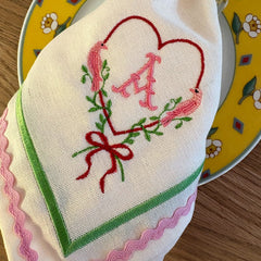 Love Heart With Ribbon Embroidered Napkins