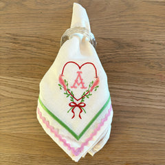 Love Heart With Ribbon Embroidered Napkins