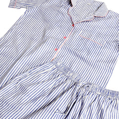 Blue Stripe Embroidered Cotton Stripe Stripe Pyjamas