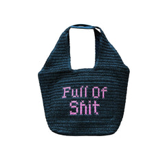 FULL of SHIT Pink Embroidered Beach Bag