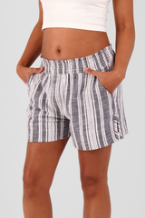 Daisy Multi Stripe Brushed Ethical-Cotton Shorts - Dusty Blue