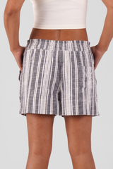 Daisy Multi Stripe Brushed Ethical-Cotton Shorts - Dusty Blue