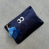 Navy Embrodiered Eyes Velvet Pouch