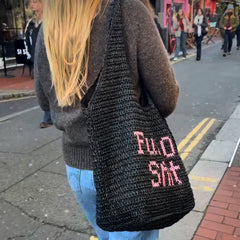 FULL of SHIT Pink Embroidered Beach Bag