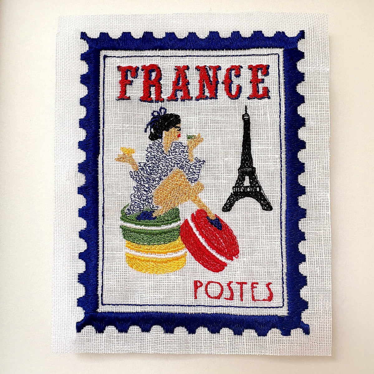 France Inspired Embroidered Postage Stamp