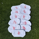 Monogramed White Waffle Weave Make Up Bag