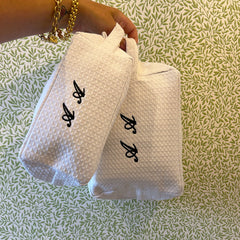 Monogramed White Waffle Make Up Bag
