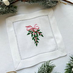 Hanging Holly Christmas Cocktail Napkins | Set of 2