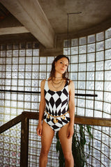 Retro One Piece Swimsuit - Belly Chain Harlequin