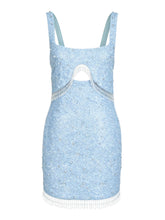 Posy Beaded Tasseled Mini Dress in Blue
