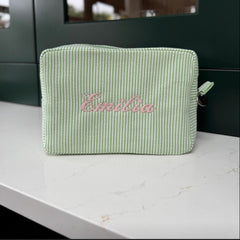 Monogramed Stripe Cosmetic Bag