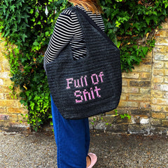FULL of SHIT Pink Embroidered Beach Bag