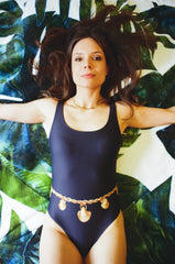 Black One Piece Swimsuit - Midnight Belly Chain