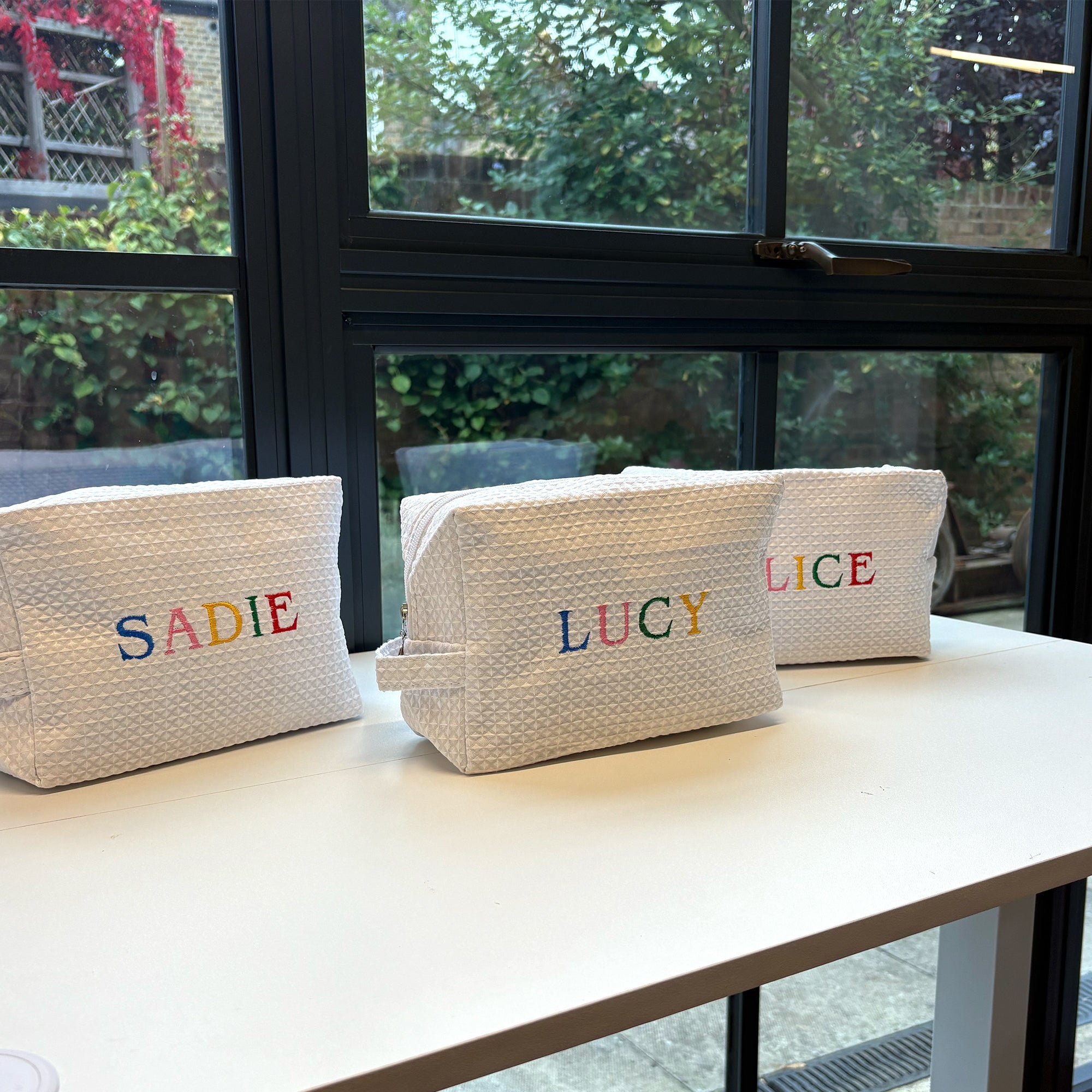 Rainbow Waffle Monogram Makeup Bag