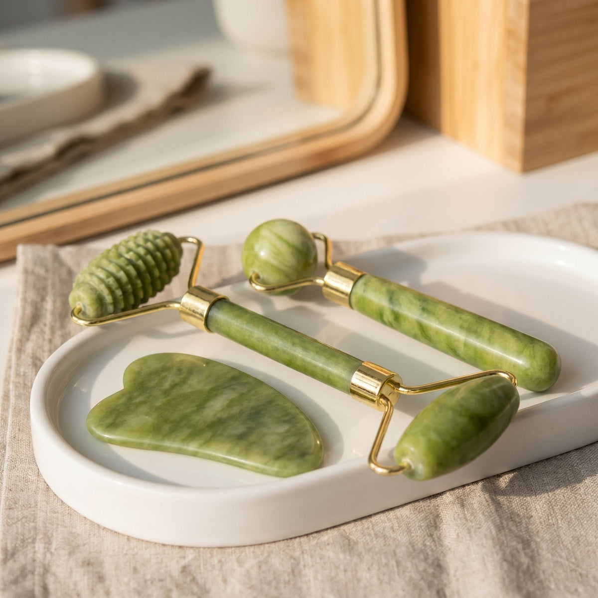 Natural Jade Facial Roller & Gua Sha Set