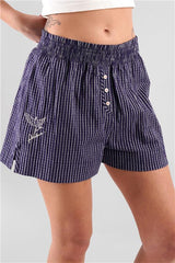 Lomandra Striped Ethical-Cotton Pyjama Shorts - Indigo Blue
