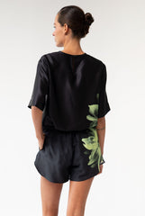 Silk Dreamscape T-Shirt Black Flowers