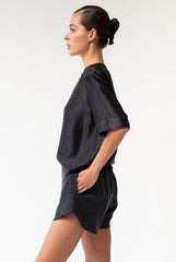 Silk Dreamscape T-Shirt Black Flowers