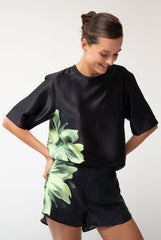 Silk Dreamscape T-Shirt Black Flowers