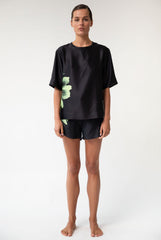 Silk Dreamscape T-Shirt Black Flowers