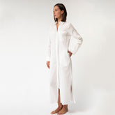 White Linen Voile Button-Down Long Shirt Dress