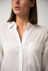 White Linen Voile Button-Down Long Shirt Dress