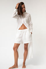 White Linen Voile Button-Down Long Shirt Dress