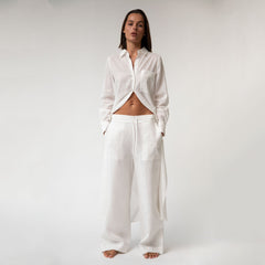 White Heavy Linen Wide-Leg Pants Perfect Days