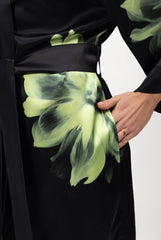 Silk Dreamscape Long Kimono Robe Black Flower