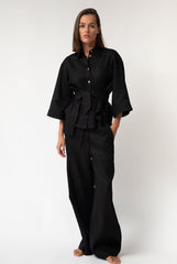 Black Heavy Linen Wide-Leg Pants Perfect Days