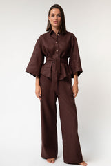 Brown Heavy Linen Wide-Leg Pants Perfect Days