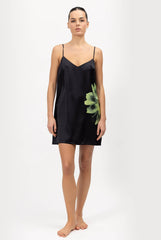 Silk Dreamscape Slip Dress Black Flower