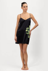 Silk Dreamscape Slip Dress Black Flower