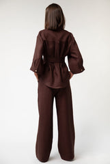 Brown Heavy Linen Wide-Leg Pants Perfect Days