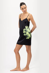 Silk Dreamscape Slip Dress Black Flower
