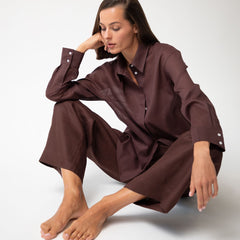 Linen Voile Button-Down Long Shirt Dress Restorative Brown