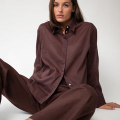 Linen Voile Button-Down Long Shirt Dress Restorative Brown
