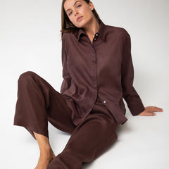 Linen Voile Button-Down Long Shirt Dress Restorative Brown