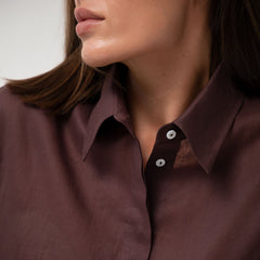 Linen Voile Button-Down Long Shirt Dress Restorative Brown