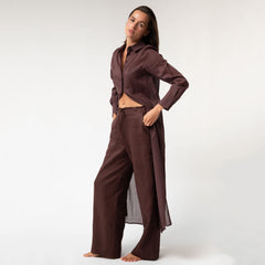 Linen Voile Button-Down Long Shirt Dress Restorative Brown