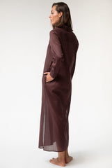 Linen Voile Button-Down Long Shirt Dress Restorative Brown