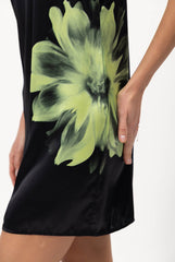 Silk Dreamscape Slip Dress Black Flower