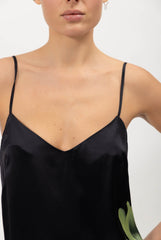 Silk Dreamscape Slip Dress Black Flower