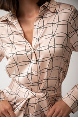Pink Neo Geo Silk Shirt Dress